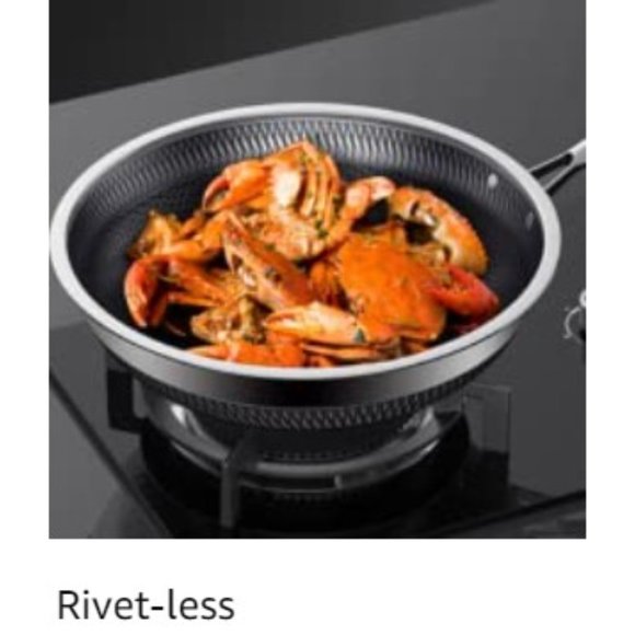 CATHYLIN:  12.5"/ 1 QT -  Nonstick Stainless Steel Wok Pan with Lid - Picture 12 of 13